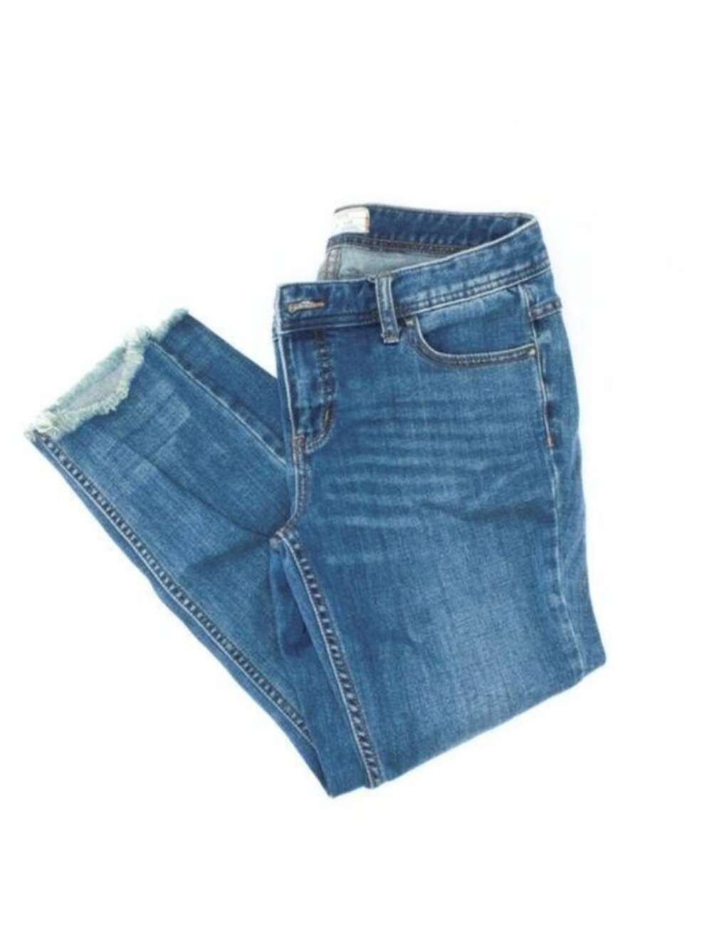 Free People Distressed Dark Blue Denim Jeans With Released Hem